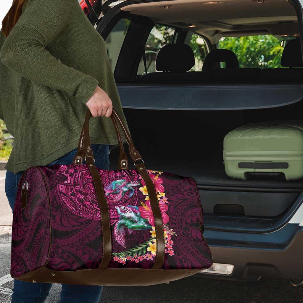 Hawaiian Plumeria and Hibiscus with Turtles Travel Bag Polynesian Art Red Color LT03 - Polynesian Pride