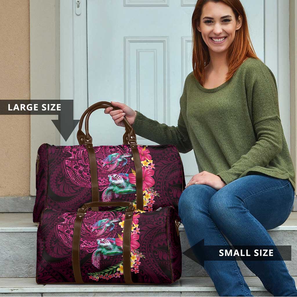 Hawaiian Plumeria and Hibiscus with Turtles Travel Bag Polynesian Art Red Color LT03 - Polynesian Pride