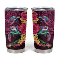 Hawaiian Plumeria and Hibiscus with Turtles Tumbler Cup Polynesian Art Red Color LT03 Red - Polynesian Pride