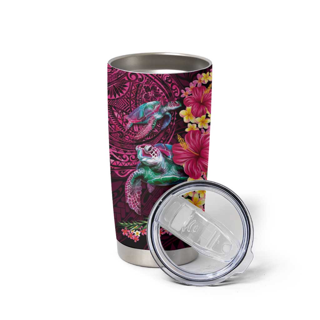Hawaiian Plumeria and Hibiscus with Turtles Tumbler Cup Polynesian Art Red Color LT03 - Polynesian Pride