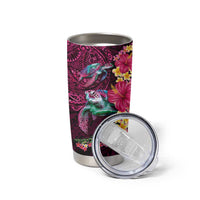 Hawaiian Plumeria and Hibiscus with Turtles Tumbler Cup Polynesian Art Red Color LT03 - Polynesian Pride