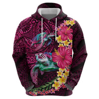 Hawaiian Plumeria and Hibiscus with Turtles Zip Hoodie Polynesian Art Red Color LT03 - Polynesian Pride