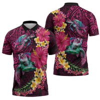 Hawaiian Plumeria and Hibiscus with Turtles Zipper Polo Shirt Polynesian Art Red Color LT03 - Polynesian Pride
