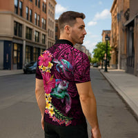 Hawaiian Plumeria and Hibiscus with Turtles Zipper Polo Shirt Polynesian Art Red Color LT03 - Polynesian Pride