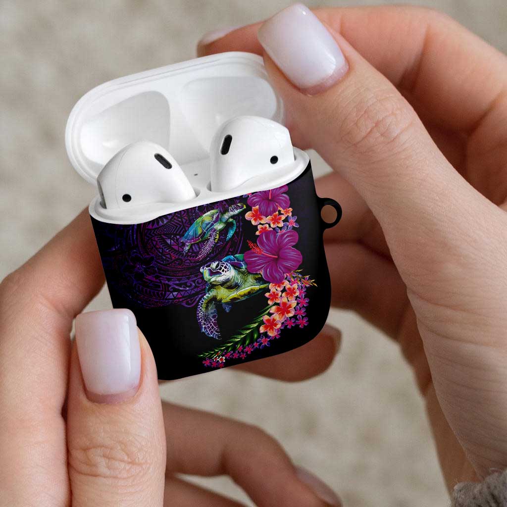 Hawaiian Plumeria and Hibiscus with Turtles AirPods Case Polynesian Art Purple Color LT03 - Polynesian Pride