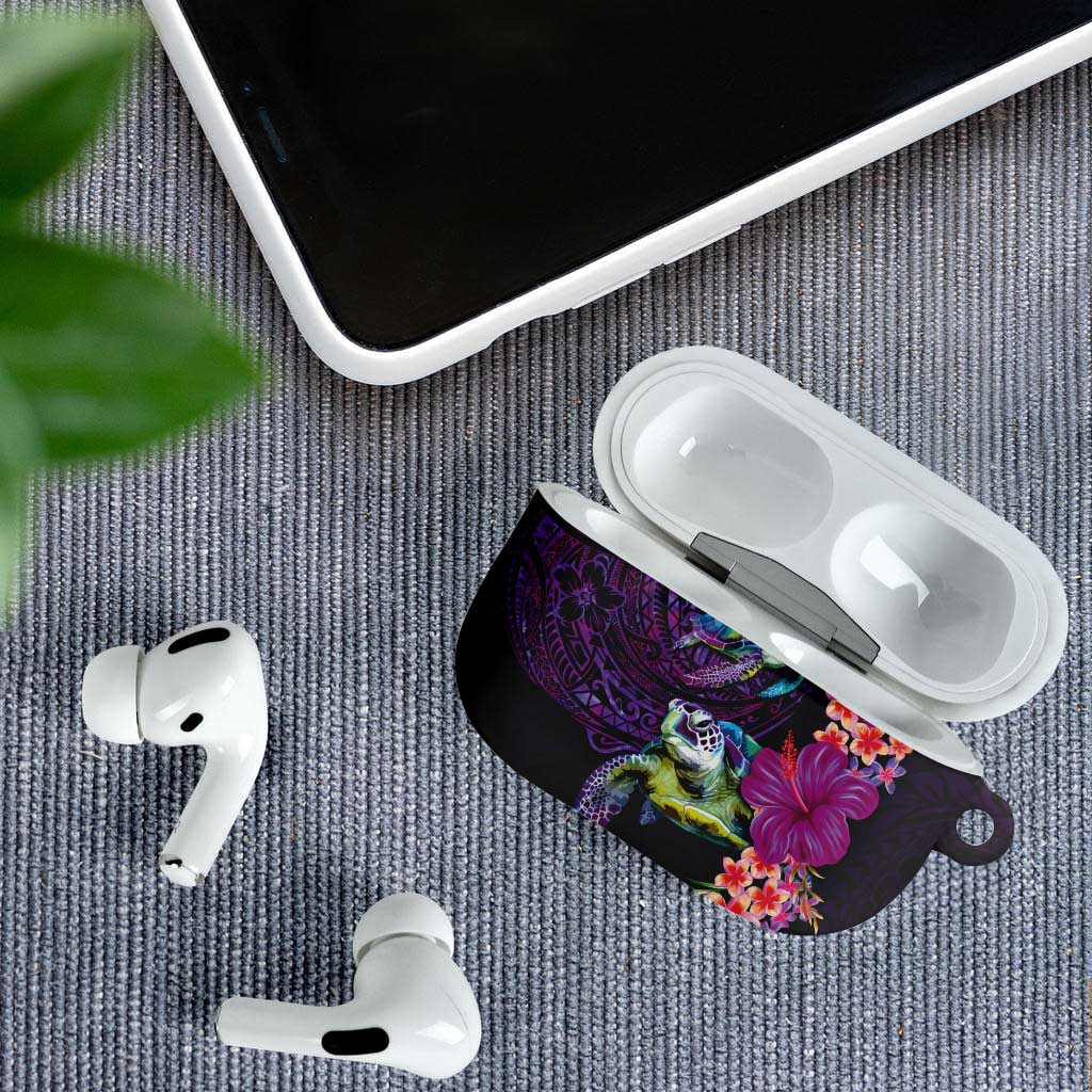 Hawaiian Plumeria and Hibiscus with Turtles AirPods Case Polynesian Art Purple Color LT03 - Polynesian Pride