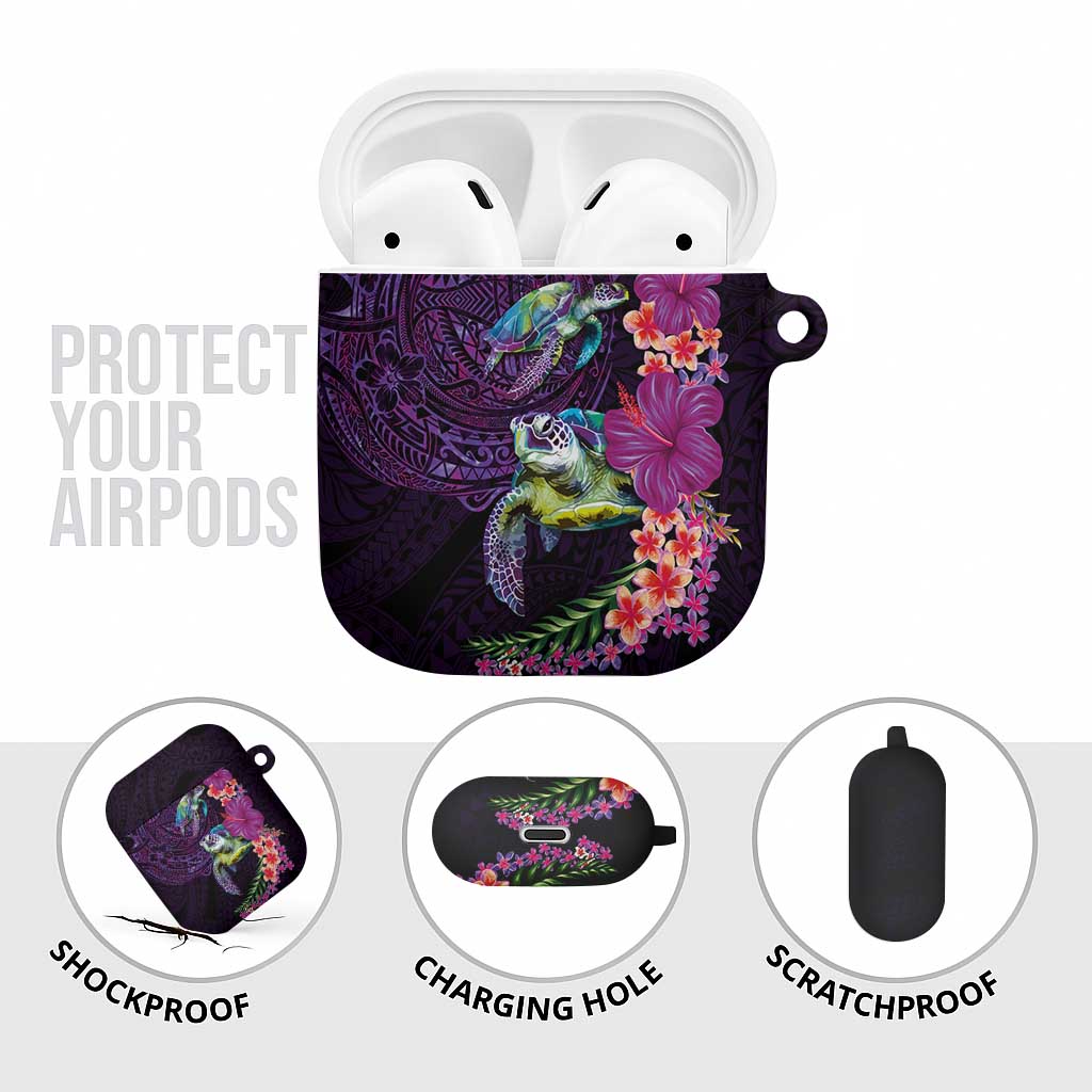 Hawaiian Plumeria and Hibiscus with Turtles AirPods Case Polynesian Art Purple Color LT03 - Polynesian Pride