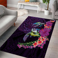 Hawaiian Plumeria and Hibiscus with Turtles Area Rug Polynesian Art Purple Color LT03 - Polynesian Pride