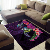 Hawaiian Plumeria and Hibiscus with Turtles Area Rug Polynesian Art Purple Color LT03 - Polynesian Pride