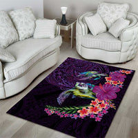 Hawaiian Plumeria and Hibiscus with Turtles Area Rug Polynesian Art Purple Color LT03 - Polynesian Pride