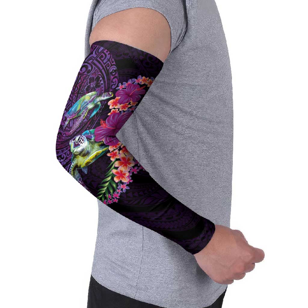 Hawaiian Plumeria and Hibiscus with Turtles Arm Sleeves Polynesian Art Purple Color LT03 - Polynesian Pride