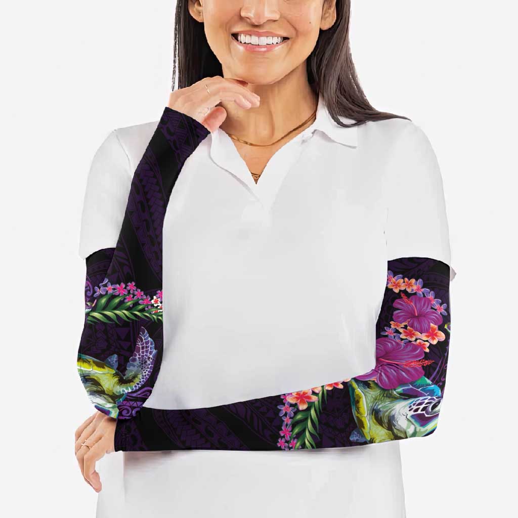 Hawaiian Plumeria and Hibiscus with Turtles Arm Sleeves Polynesian Art Purple Color LT03 - Polynesian Pride