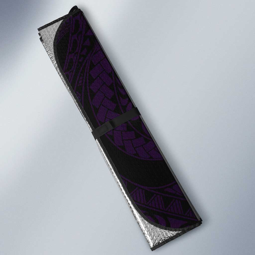 Hawaiian Plumeria and Hibiscus with Turtles Auto Sun Shade Polynesian Art Purple Color LT03 - Polynesian Pride