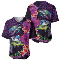 Hawaiian Plumeria and Hibiscus with Turtles Baseball Jersey Polynesian Art Purple Color LT03 - Polynesian Pride