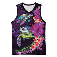 Hawaiian Plumeria and Hibiscus with Turtles Basketball Jersey Polynesian Art Purple Color LT03 Unisex Purple - Polynesian Pride