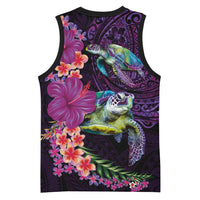 Hawaiian Plumeria and Hibiscus with Turtles Basketball Jersey Polynesian Art Purple Color LT03 - Polynesian Pride