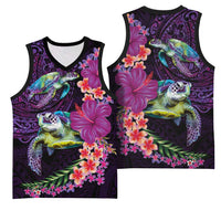 Hawaiian Plumeria and Hibiscus with Turtles Basketball Jersey Polynesian Art Purple Color LT03 - Polynesian Pride