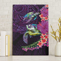 Hawaiian Plumeria and Hibiscus with Turtles Canvas Wall Art Polynesian Art Purple Color LT03 Without Frame Purple - Polynesian Pride