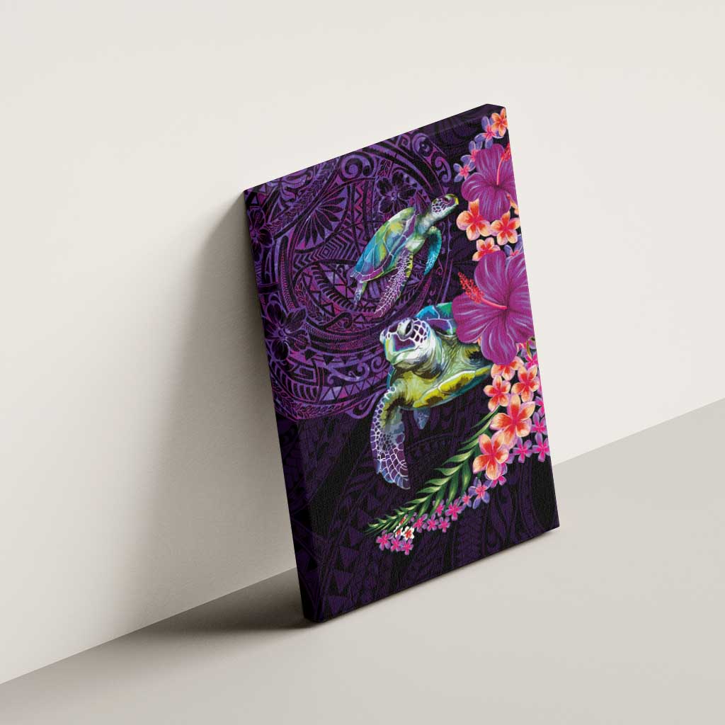 Hawaiian Plumeria and Hibiscus with Turtles Canvas Wall Art Polynesian Art Purple Color LT03 - Polynesian Pride