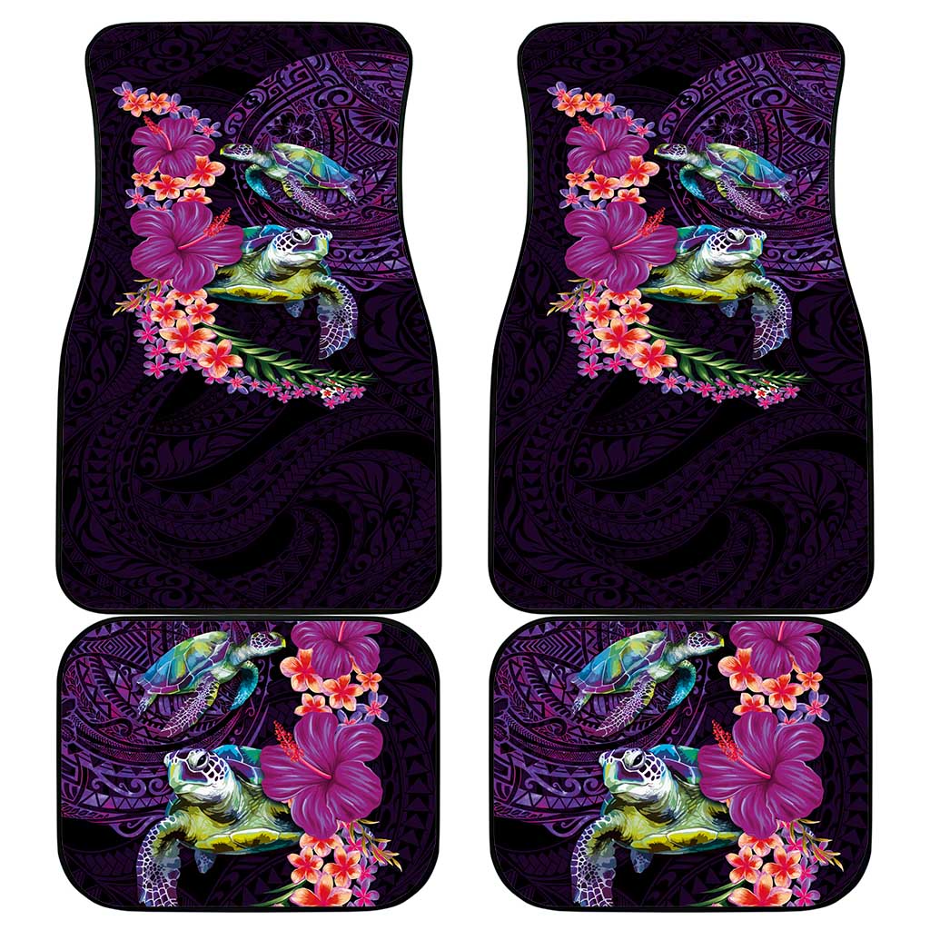 Hawaiian Plumeria and Hibiscus with Turtles Car Mats Polynesian Art Purple Color LT03 - Polynesian Pride