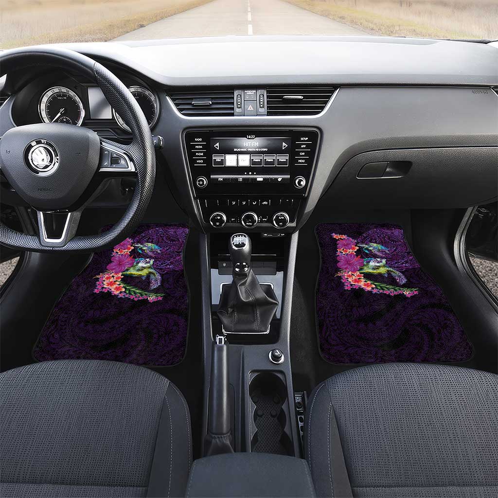 Hawaiian Plumeria and Hibiscus with Turtles Car Mats Polynesian Art Purple Color LT03 Set 2pcs - Front Purple - Polynesian Pride
