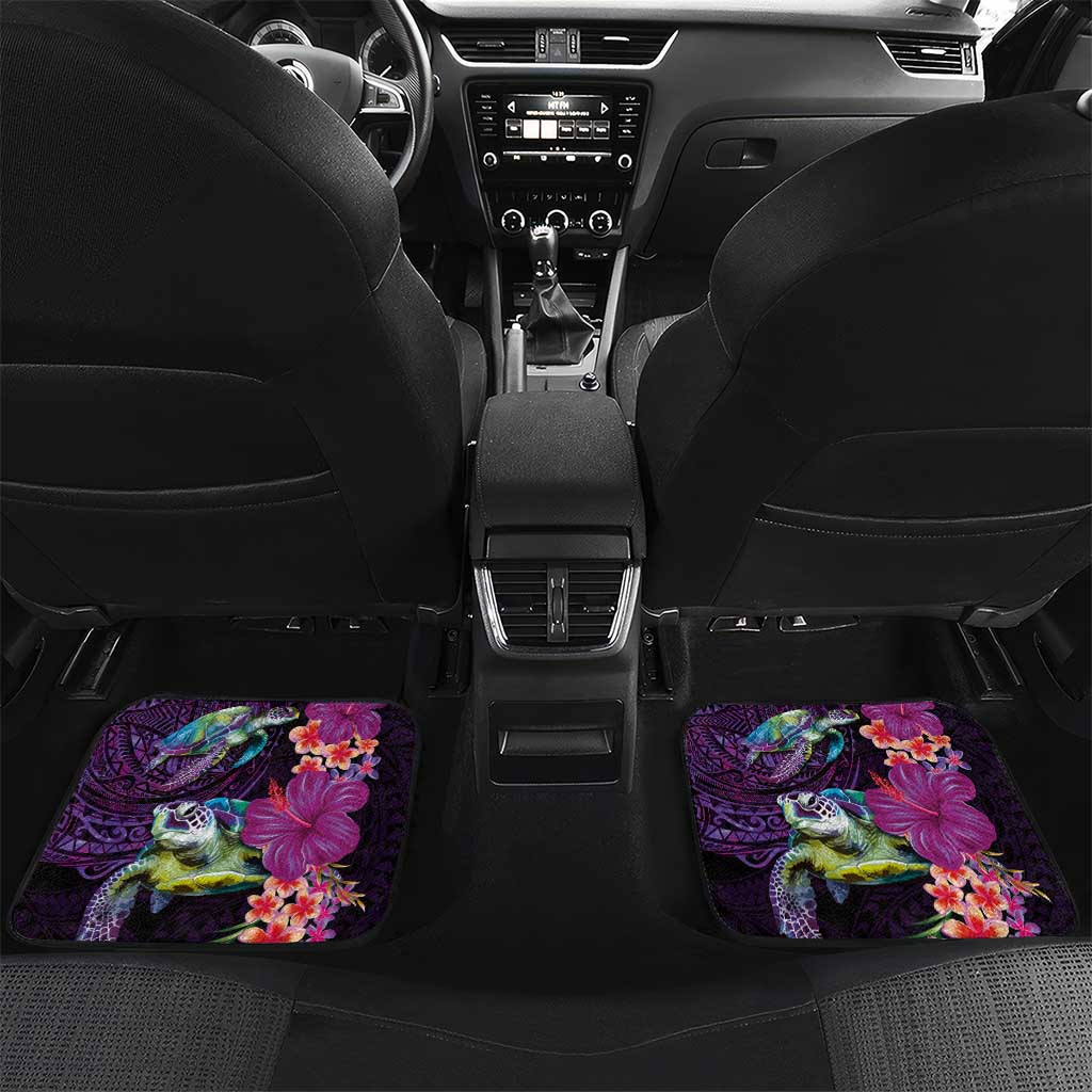 Hawaiian Plumeria and Hibiscus with Turtles Car Mats Polynesian Art Purple Color LT03 Set 2pcs - Back Purple - Polynesian Pride