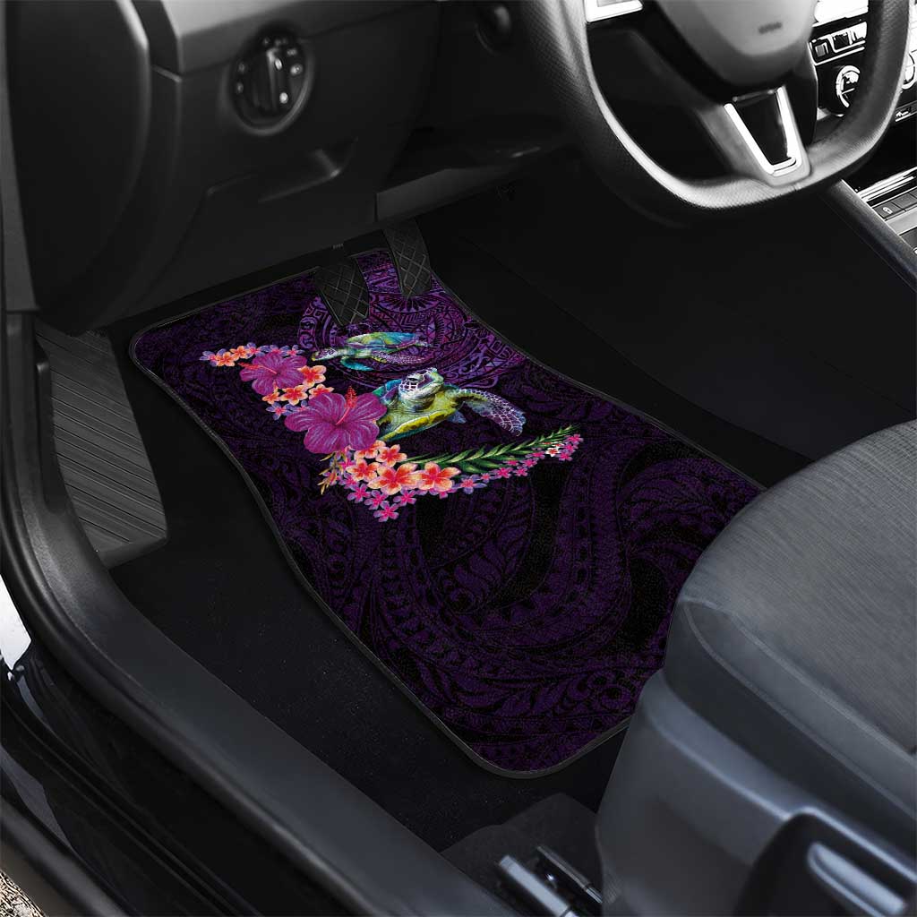 Hawaiian Plumeria and Hibiscus with Turtles Car Mats Polynesian Art Purple Color LT03 - Polynesian Pride
