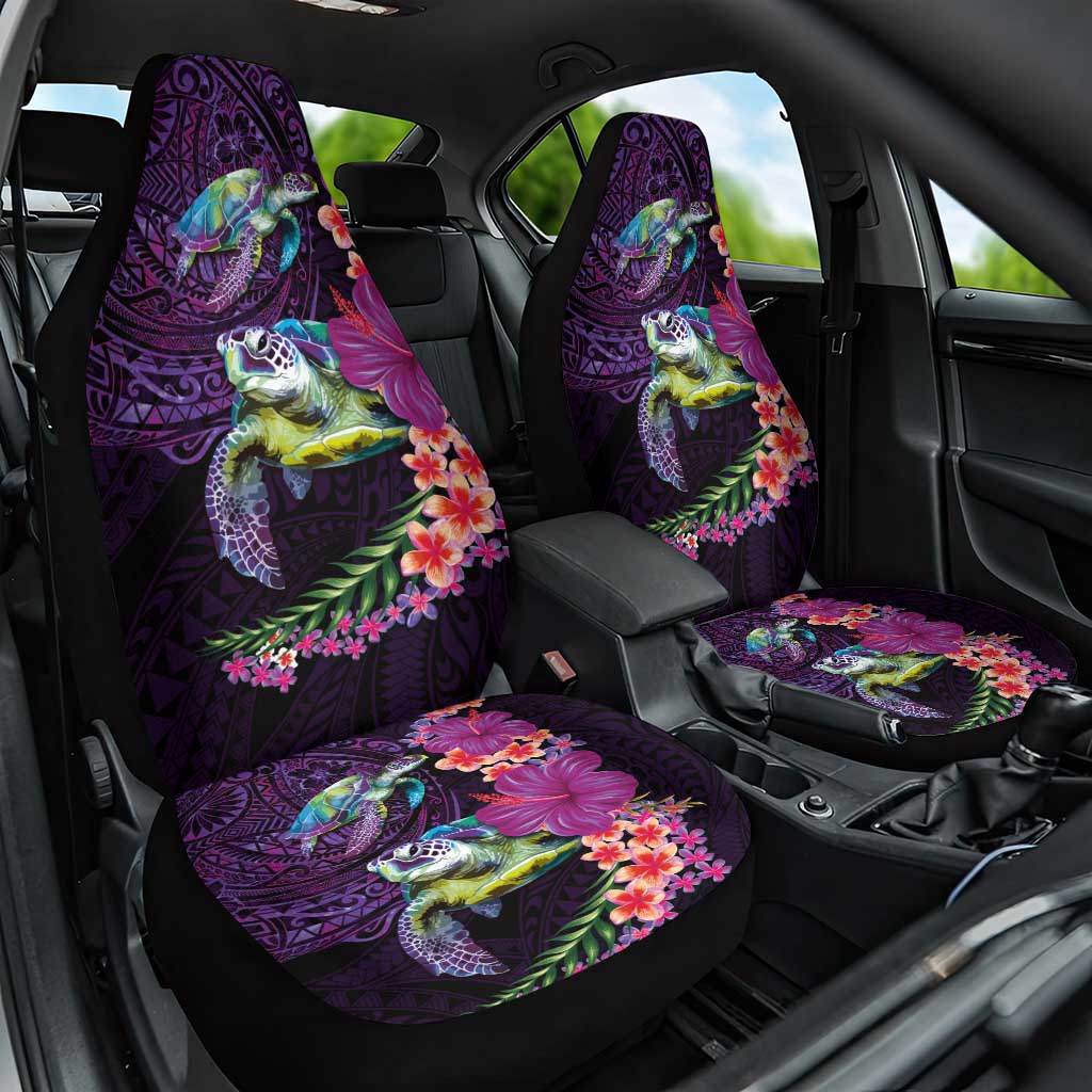 Hawaiian Plumeria and Hibiscus with Turtles Car Seat Cover Polynesian Art Purple Color LT03 One Size Purple - Polynesian Pride