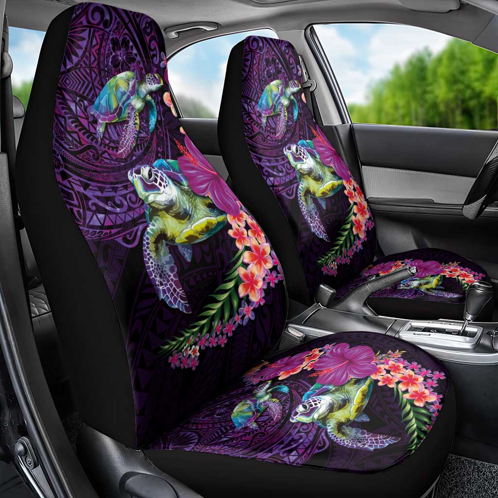 Hawaiian Plumeria and Hibiscus with Turtles Car Seat Cover Polynesian Art Purple Color LT03 - Polynesian Pride