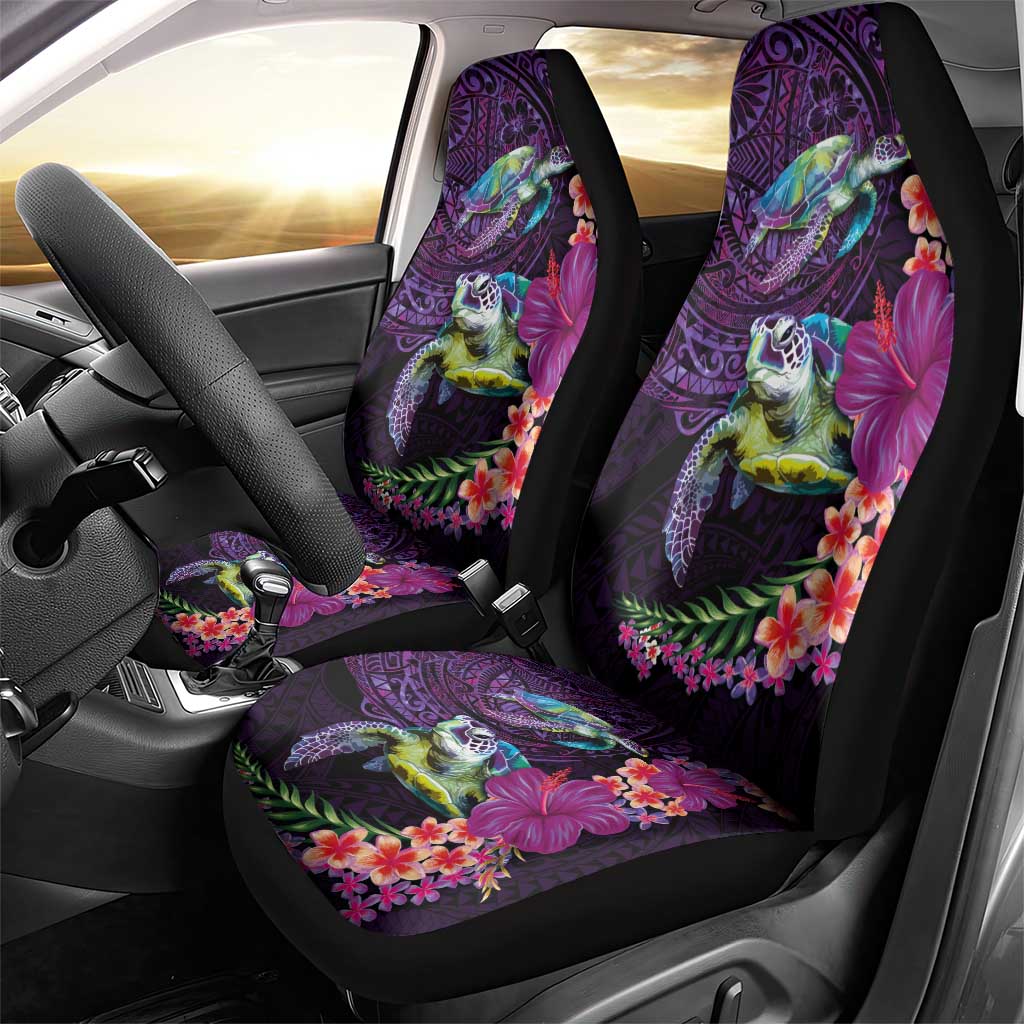 Hawaiian Plumeria and Hibiscus with Turtles Car Seat Cover Polynesian Art Purple Color LT03 - Polynesian Pride