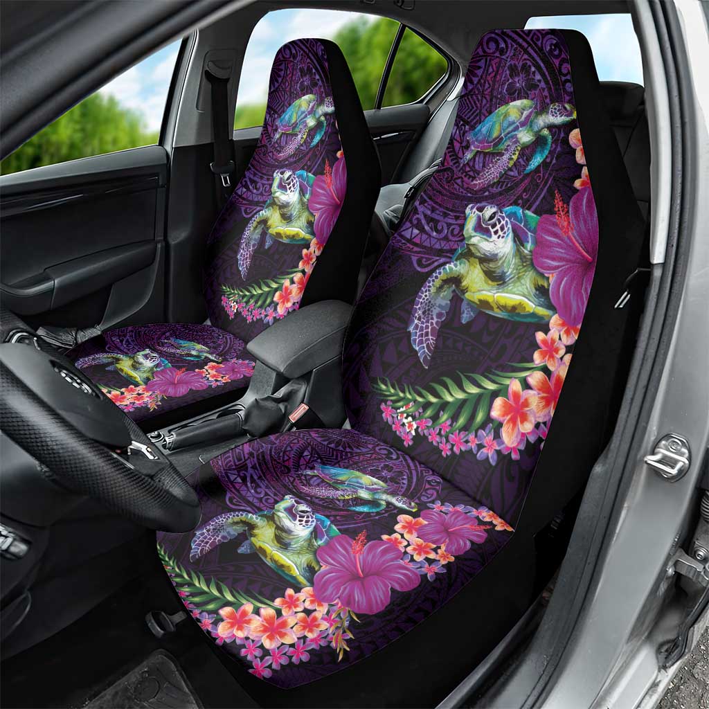 Hawaiian Plumeria and Hibiscus with Turtles Car Seat Cover Polynesian Art Purple Color LT03 - Polynesian Pride