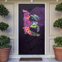Hawaiian Plumeria and Hibiscus with Turtles Door Cover Polynesian Art Purple Color LT03 Purple - Polynesian Pride
