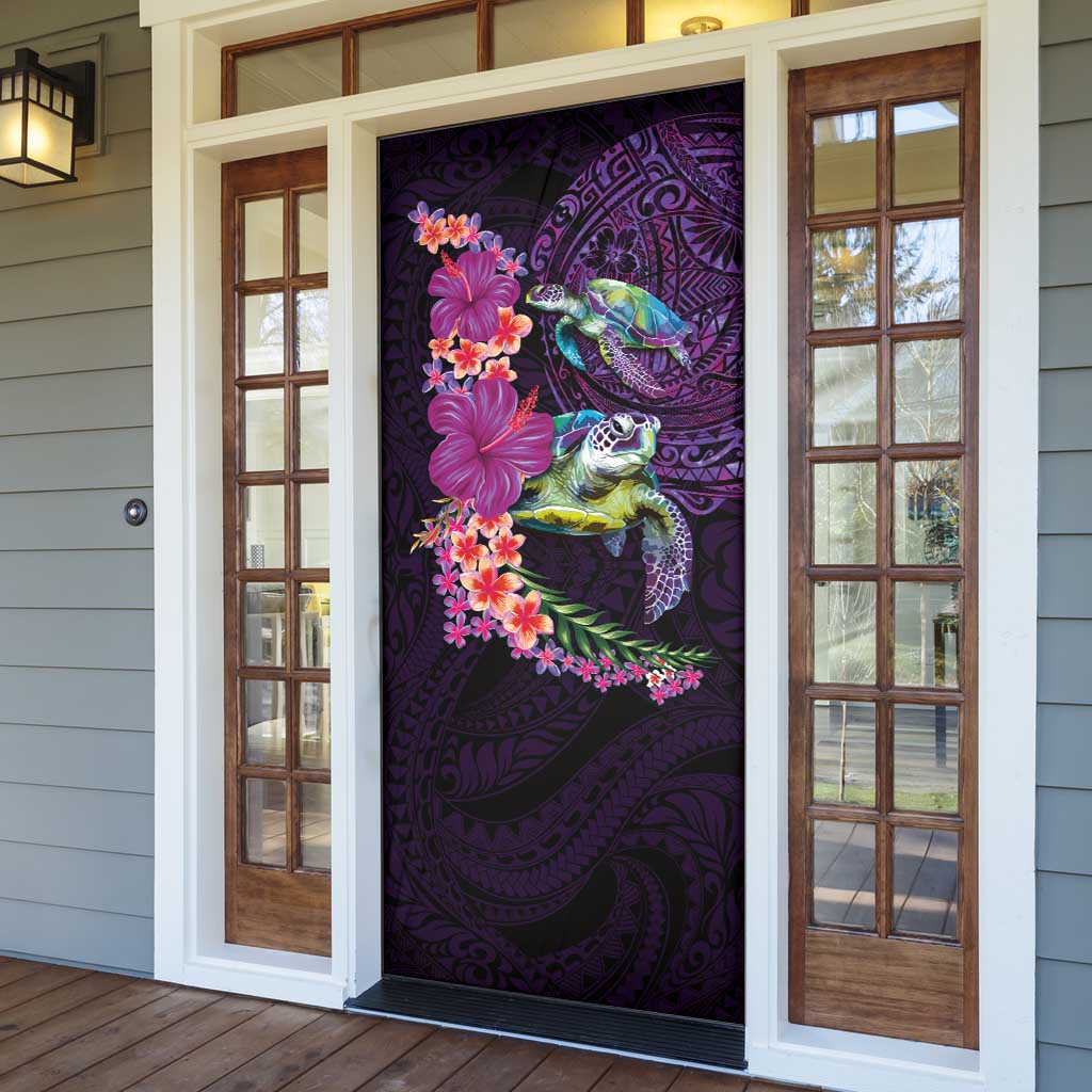 Hawaiian Plumeria and Hibiscus with Turtles Door Cover Polynesian Art Purple Color LT03 - Polynesian Pride