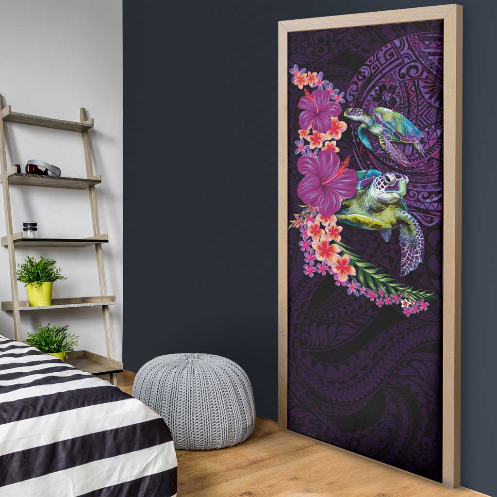Hawaiian Plumeria and Hibiscus with Turtles Door Cover Polynesian Art Purple Color LT03 - Polynesian Pride