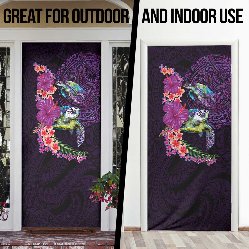 Hawaiian Plumeria and Hibiscus with Turtles Door Cover Polynesian Art Purple Color LT03 - Polynesian Pride