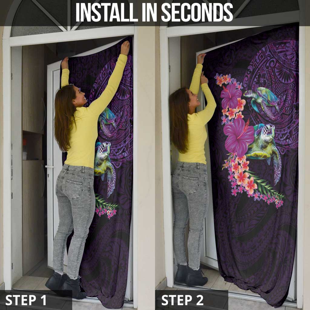 Hawaiian Plumeria and Hibiscus with Turtles Door Cover Polynesian Art Purple Color LT03 - Polynesian Pride