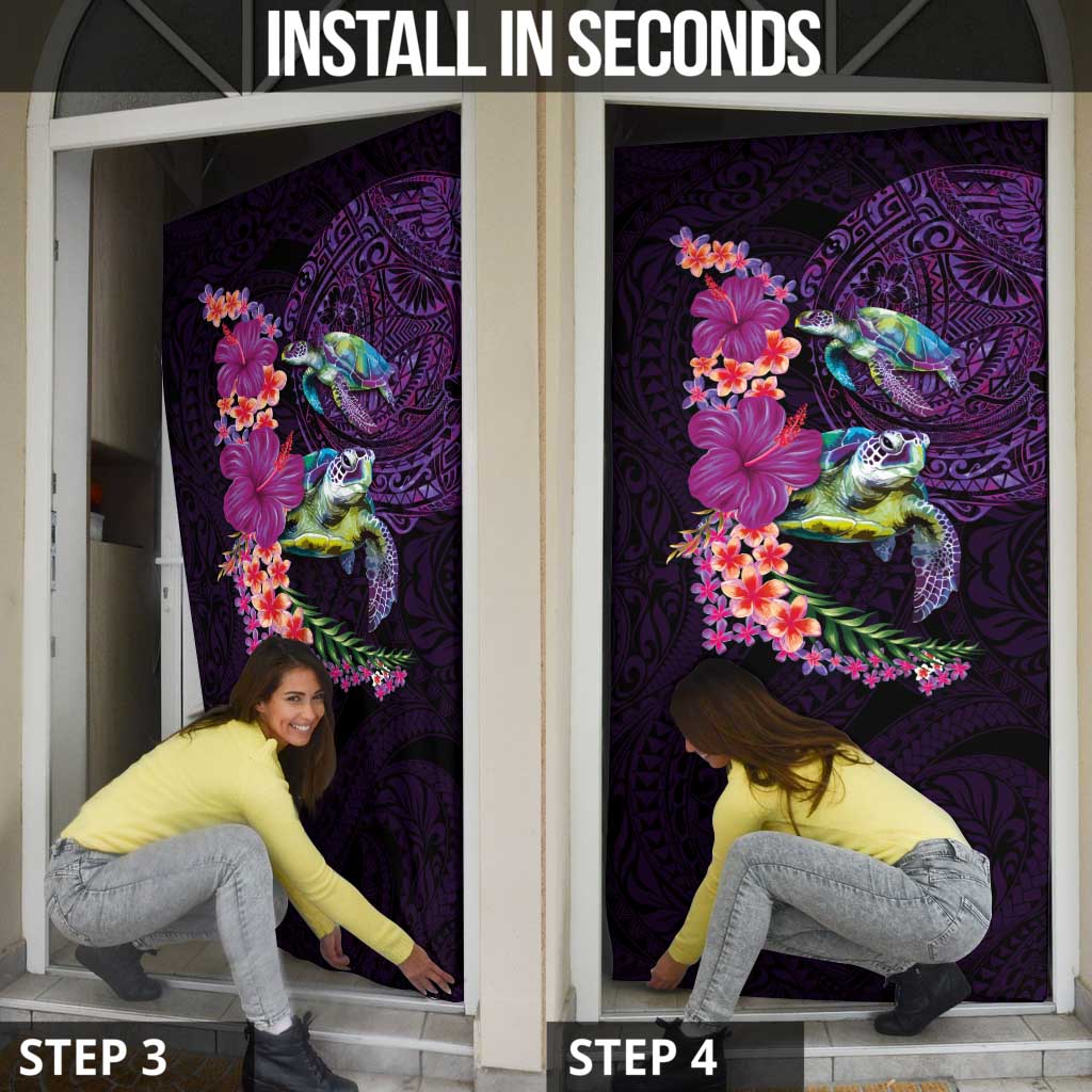 Hawaiian Plumeria and Hibiscus with Turtles Door Cover Polynesian Art Purple Color LT03 - Polynesian Pride
