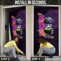Hawaiian Plumeria and Hibiscus with Turtles Door Cover Polynesian Art Purple Color LT03 - Polynesian Pride