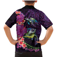Hawaiian Plumeria and Hibiscus with Turtles Family Matching Mermaid Dress and Hawaiian Shirt Polynesian Art Purple Color LT03 - Polynesian Pride