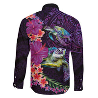 Hawaiian Plumeria and Hibiscus with Turtles Family Matching Puletasi and Hawaiian Shirt Polynesian Art Purple Color LT03 - Polynesian Pride