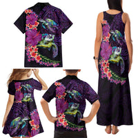 Hawaiian Plumeria and Hibiscus with Turtles Family Matching Tank Maxi Dress and Hawaiian Shirt Polynesian Art Purple Color LT03 - Polynesian Pride