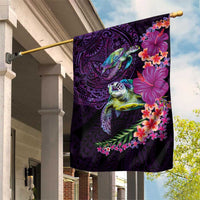 Hawaiian Plumeria and Hibiscus with Turtles Garden Flag Polynesian Art Purple Color LT03 House Flag Purple - Polynesian Pride