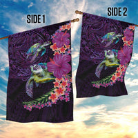 Hawaiian Plumeria and Hibiscus with Turtles Garden Flag Polynesian Art Purple Color LT03 - Polynesian Pride