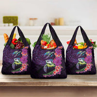 Hawaiian Plumeria and Hibiscus with Turtles Grocery Bag Polynesian Art Purple Color LT03 3-pack One Size Purple - Polynesian Pride