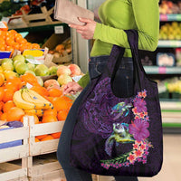 Hawaiian Plumeria and Hibiscus with Turtles Grocery Bag Polynesian Art Purple Color LT03 - Polynesian Pride