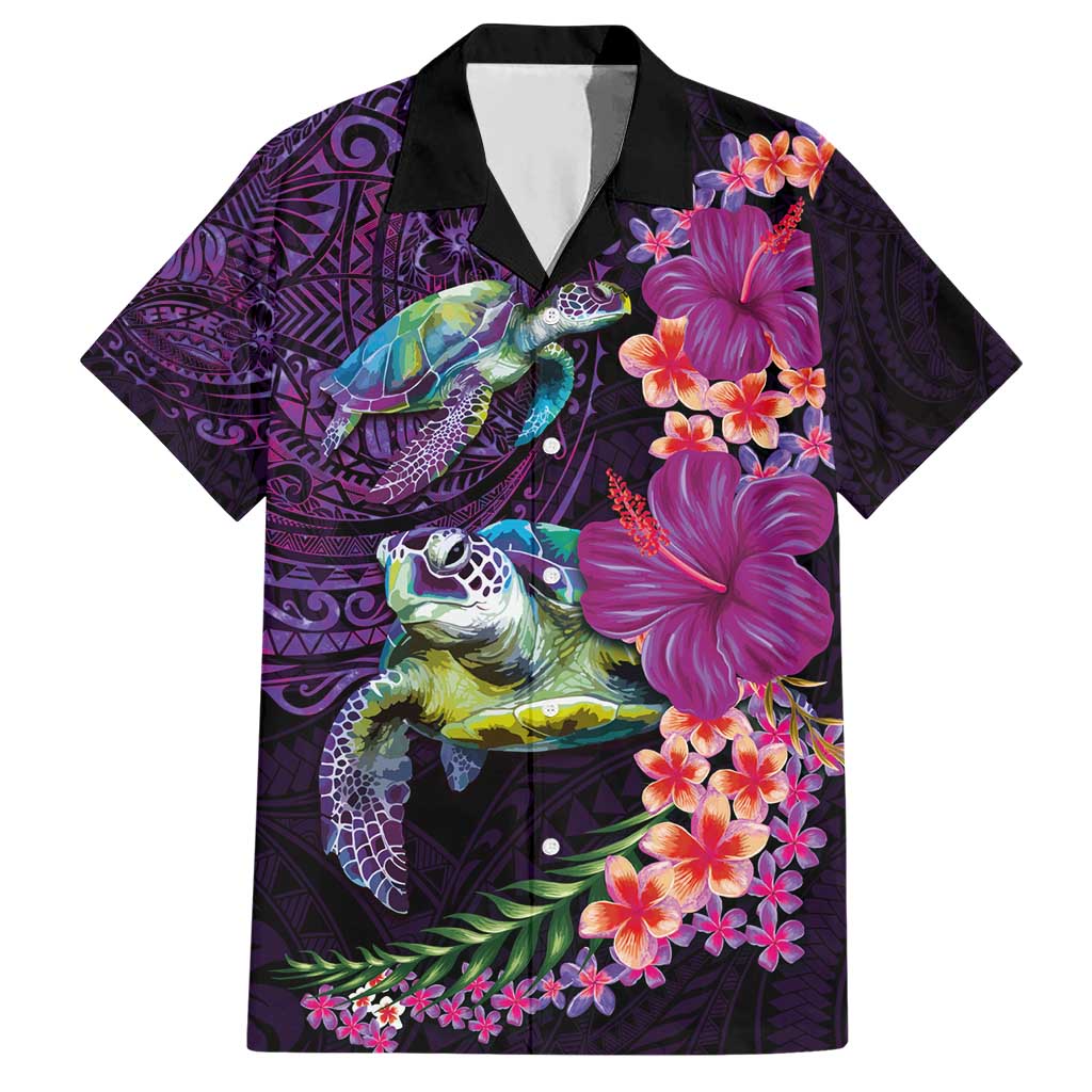 Hawaiian Plumeria and Hibiscus with Turtles Hawaiian Shirt Polynesian Art Purple Color LT03 Purple - Polynesian Pride