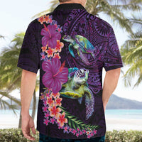 Hawaiian Plumeria and Hibiscus with Turtles Hawaiian Shirt Polynesian Art Purple Color LT03 - Polynesian Pride