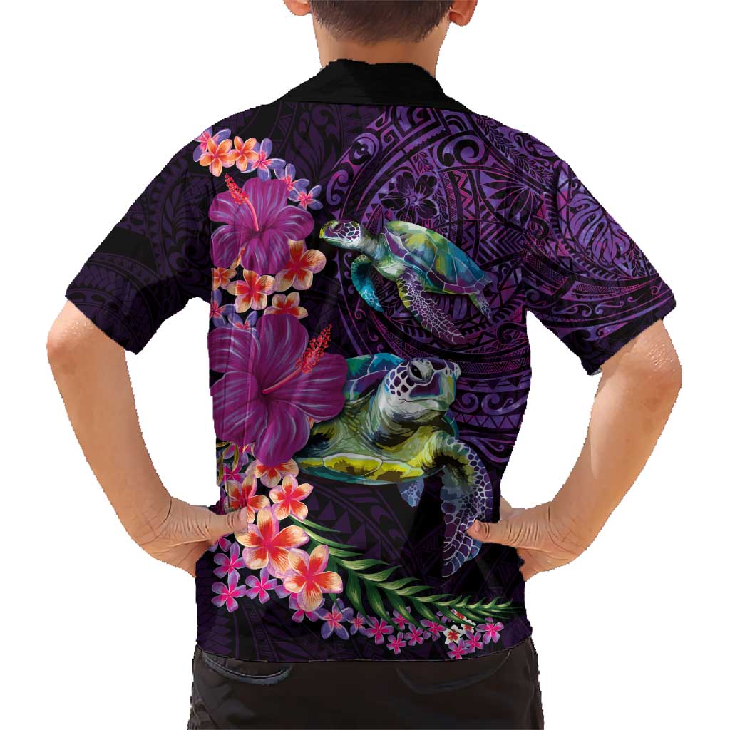 Hawaiian Plumeria and Hibiscus with Turtles Hawaiian Shirt Polynesian Art Purple Color LT03 - Polynesian Pride