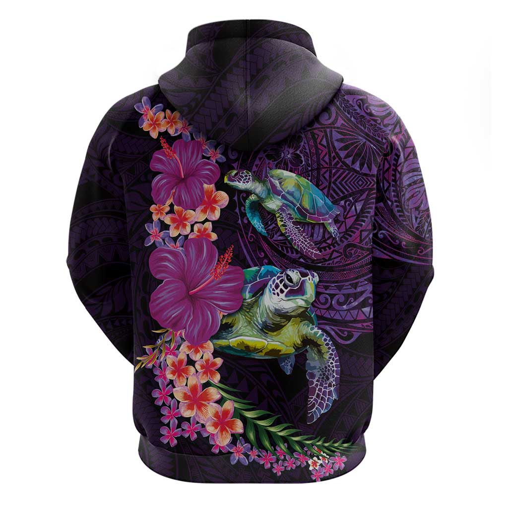 Hawaiian Plumeria and Hibiscus with Turtles Hoodie Polynesian Art Purple Color LT03 - Polynesian Pride