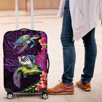 Hawaiian Plumeria and Hibiscus with Turtles Luggage Cover Polynesian Art Purple Color LT03 Purple - Polynesian Pride
